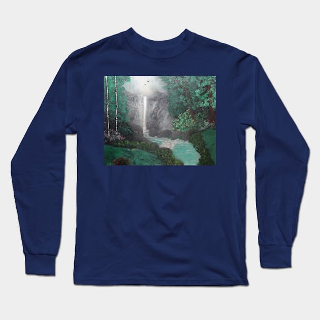 Waterfall Canyon River Long Sleeve T-Shirt by Edwardtiptonart